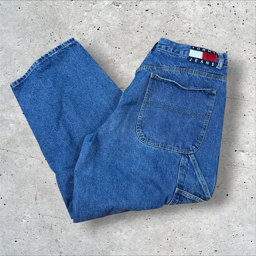 Vintage Tommy Hilfiger Mens 36x30 Baggy Carpenter Jeans Flag Patch Y2K 90s